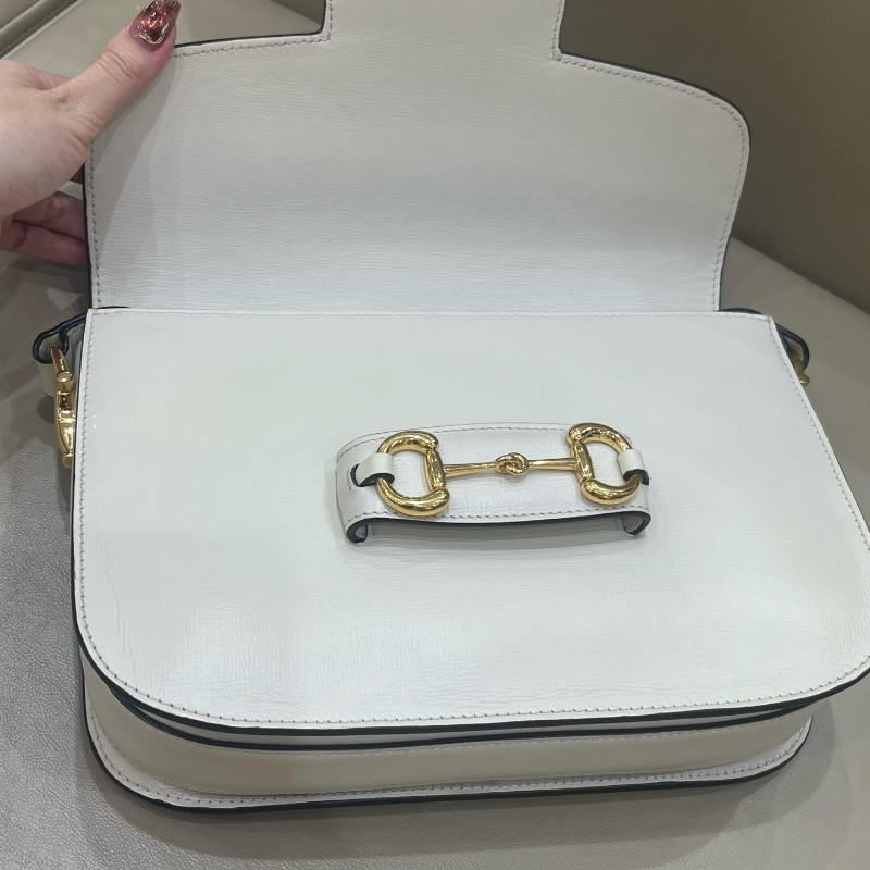 Gucci 1955白色全皮馬鞍包 肩背包斜背包-9