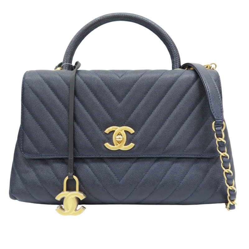 藍色 菱格紋 荔枝牛皮 CoCo handle 29 鍊帶 肩背包【CHANEL 香奈兒】 A92991-0