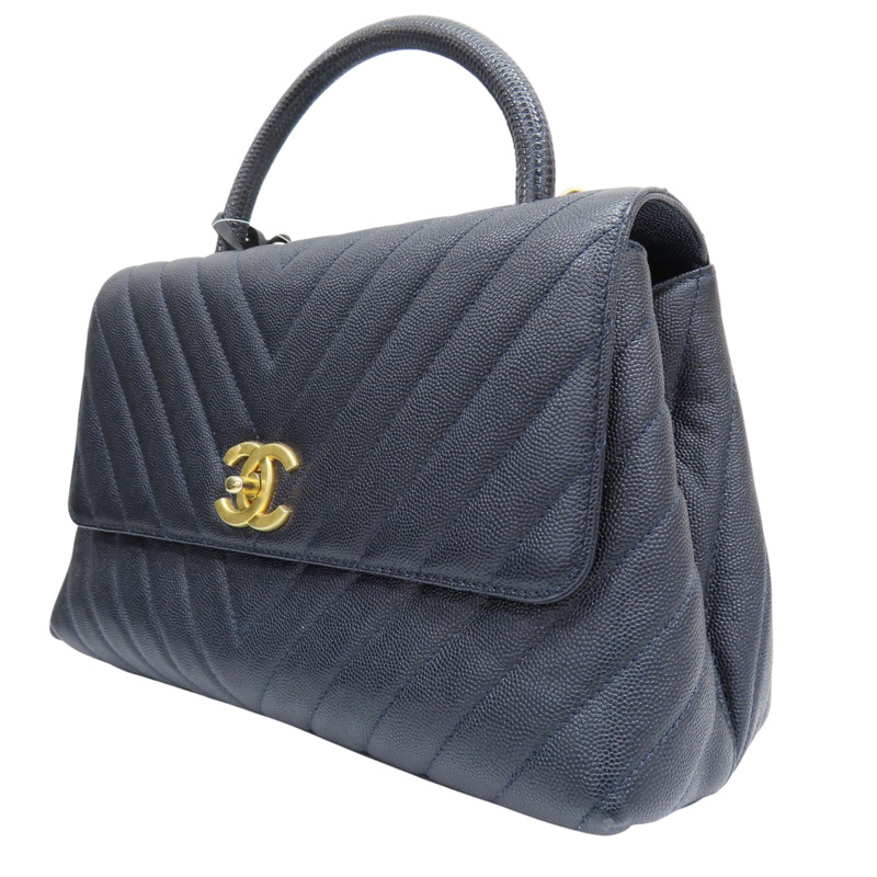 藍色 菱格紋 荔枝牛皮 CoCo handle 29 鍊帶 肩背包【CHANEL 香奈兒】 A92991-2