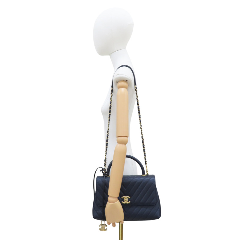 藍色 菱格紋 荔枝牛皮 CoCo handle 29 鍊帶 肩背包【CHANEL 香奈兒】 A92991-8