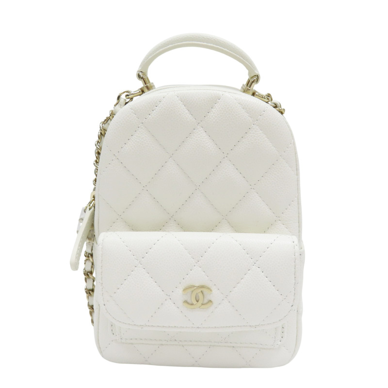 白色 菱格紋 荔枝牛皮 mini 後背包 金扣【CHANEL 香奈兒】 AP3753-0