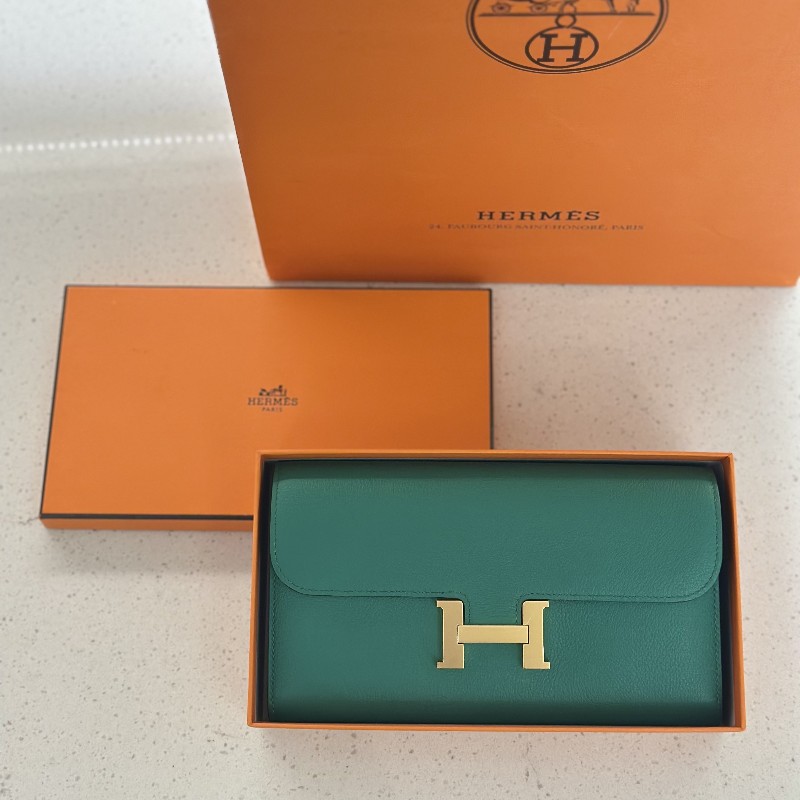 Hermes愛馬仕綠色康康錢包Constance C刻 Epsom皮 長夾 銀包-0
