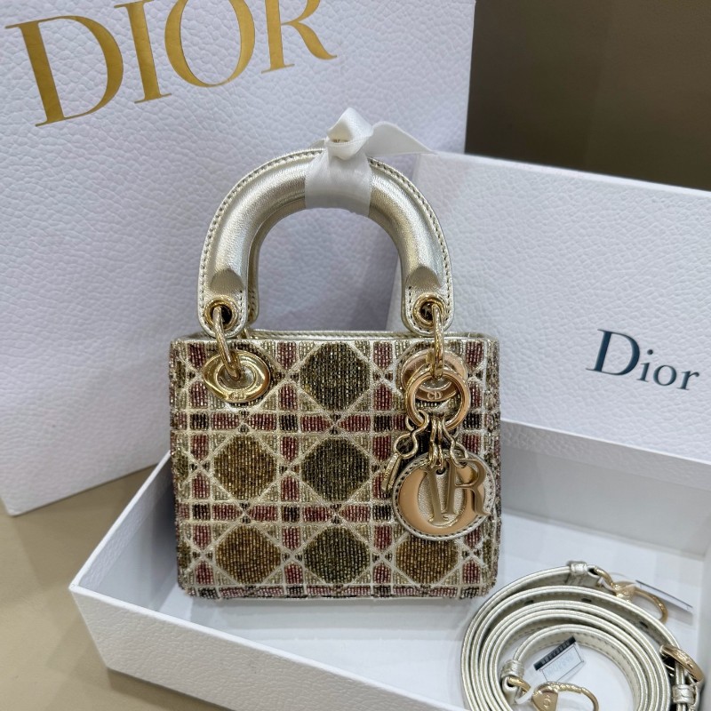 Dior lady限量版釘珠micro戴妃mini手提包 肩背包斜背包-0
