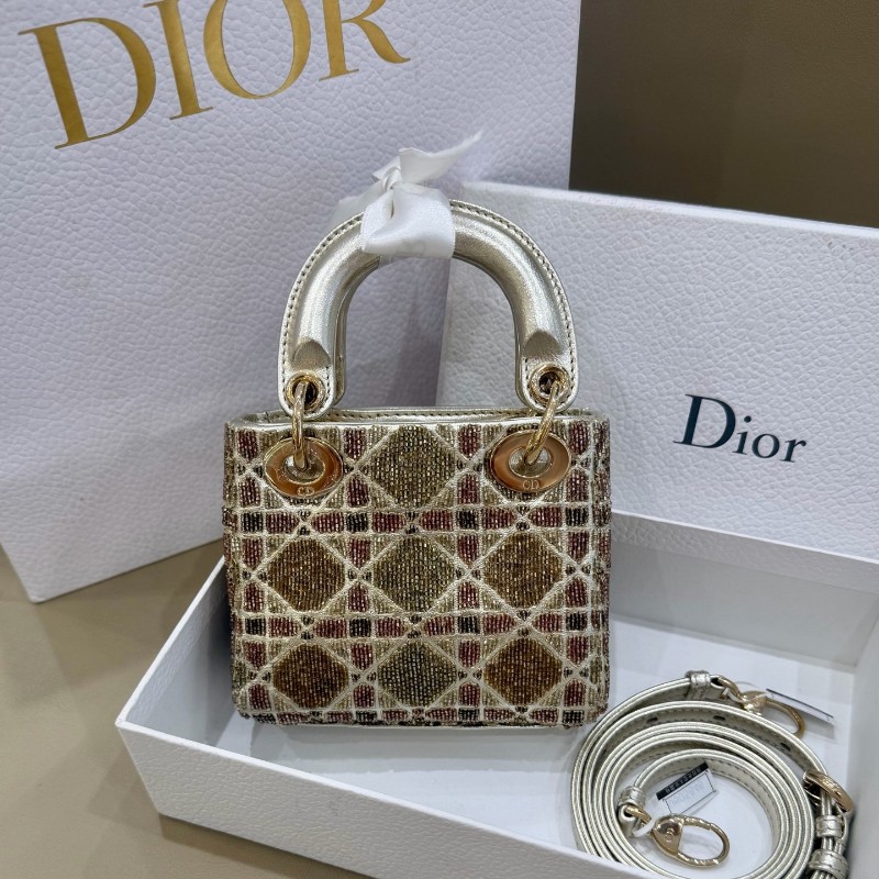 Dior lady限量版釘珠micro戴妃mini手提包 肩背包斜背包-1