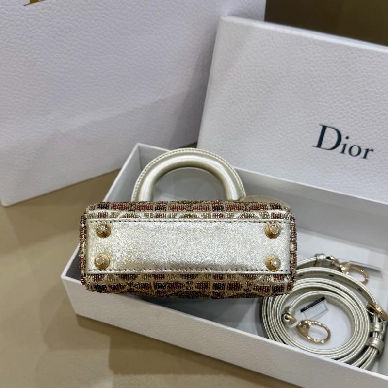 Dior lady限量版釘珠micro戴妃mini手提包 肩背包斜背包-4