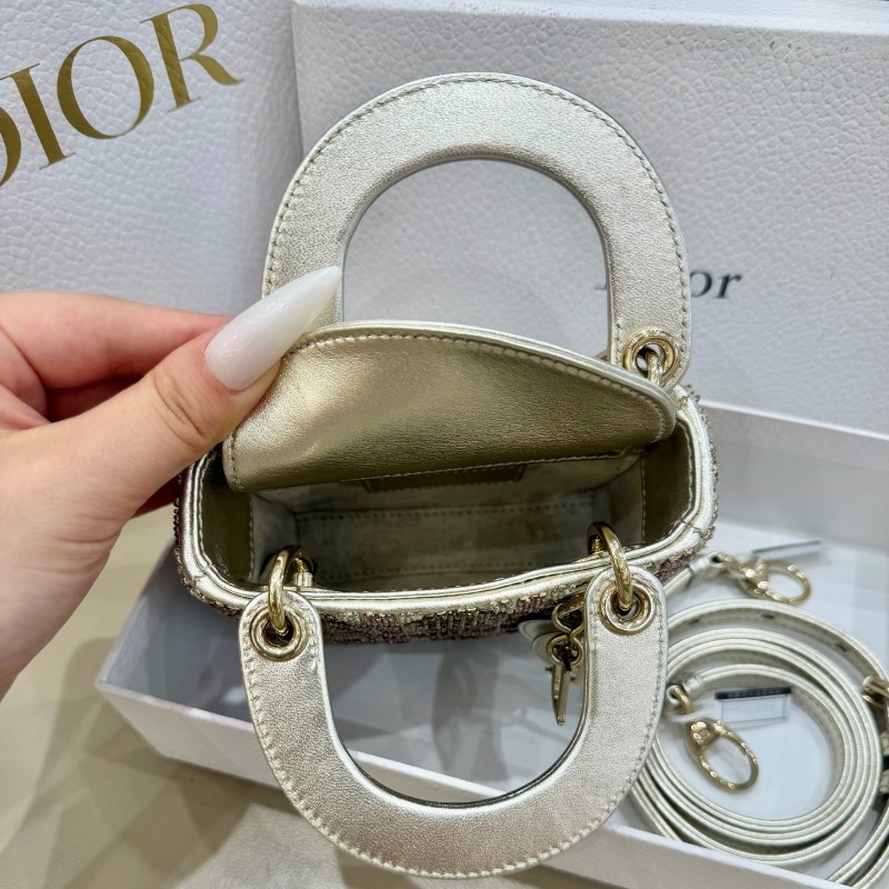 Dior lady限量版釘珠micro戴妃mini手提包 肩背包斜背包-5