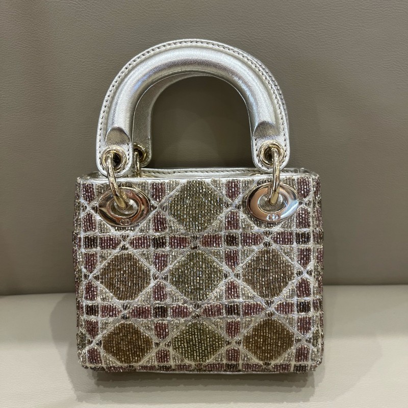 Dior lady限量版釘珠micro戴妃mini手提包 肩背包斜背包-7