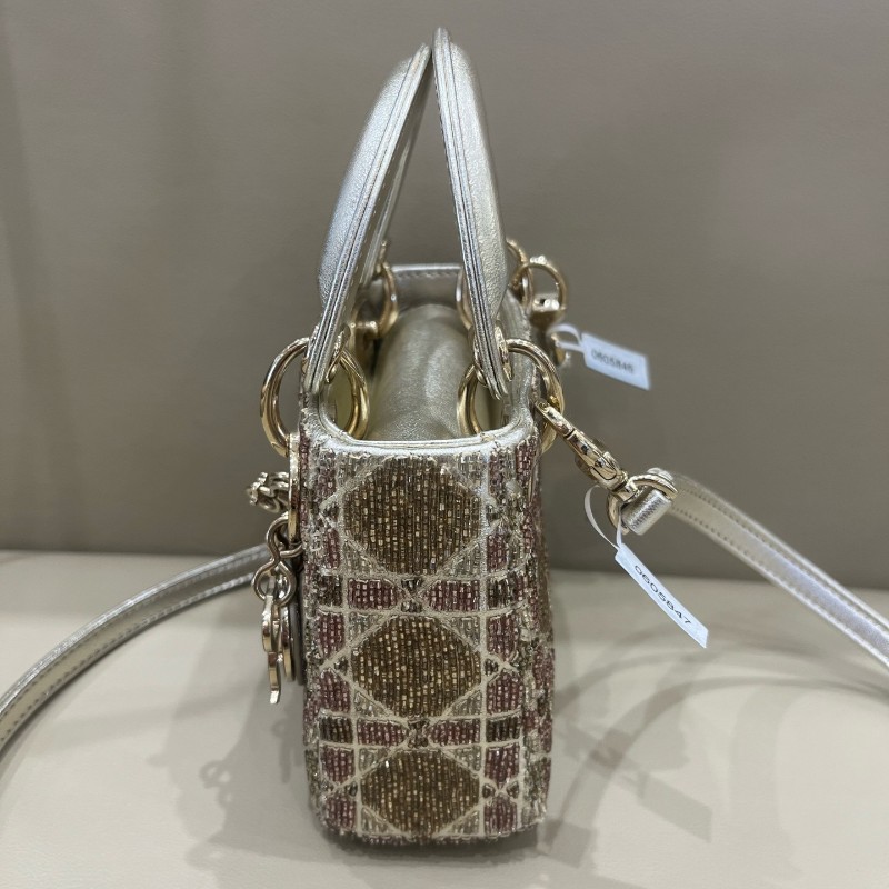 Dior lady限量版釘珠micro戴妃mini手提包 肩背包斜背包-8
