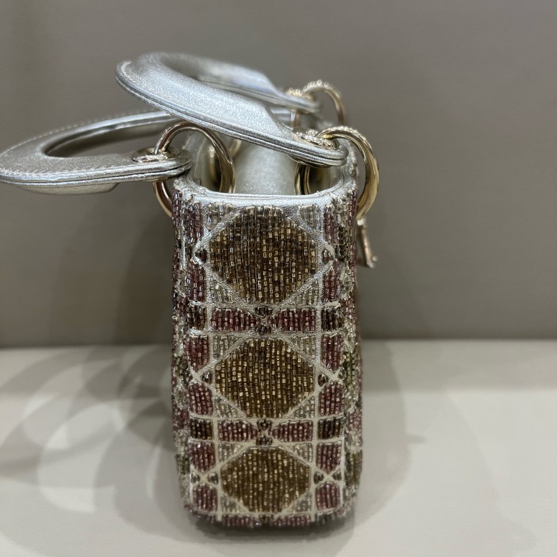 Dior lady限量版釘珠micro戴妃mini手提包 肩背包斜背包-9