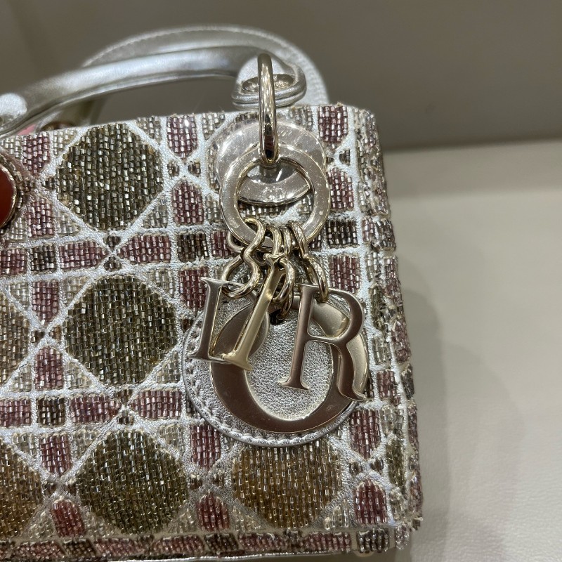 Dior lady限量版釘珠micro戴妃mini手提包 肩背包斜背包-10