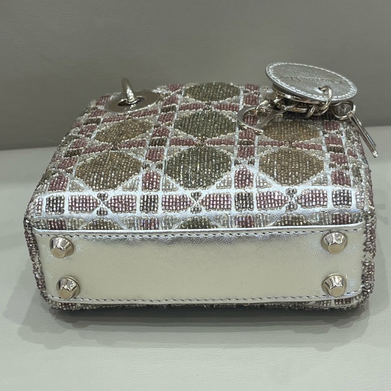 Dior lady限量版釘珠micro戴妃mini手提包 肩背包斜背包-11