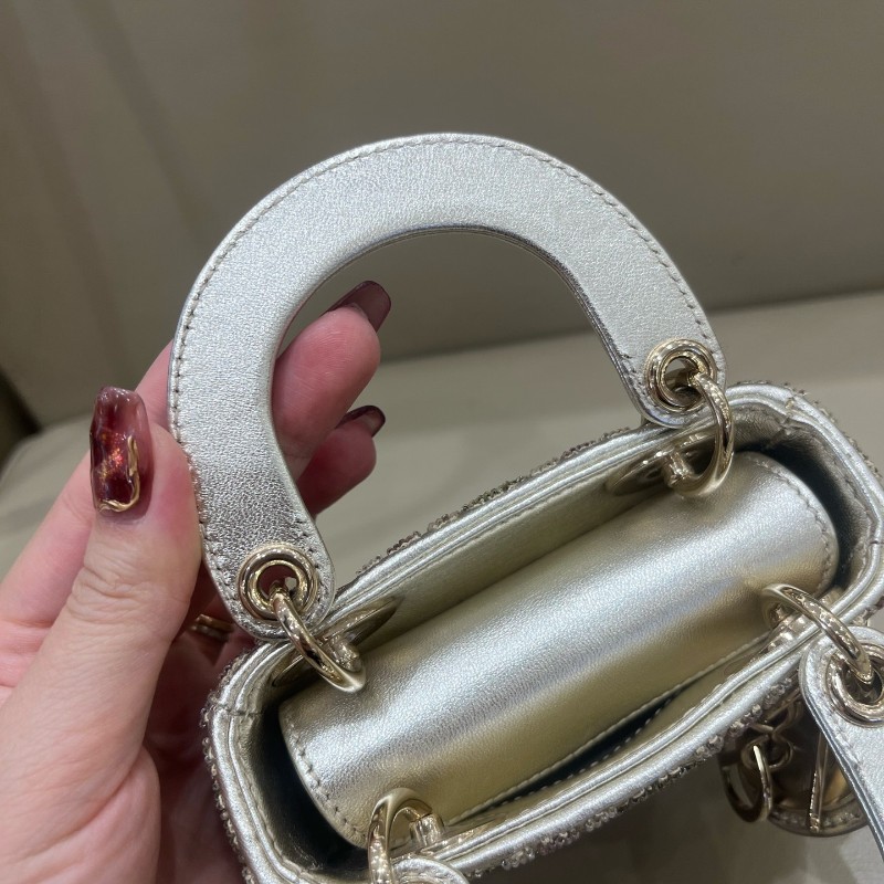 Dior lady限量版釘珠micro戴妃mini手提包 肩背包斜背包-23