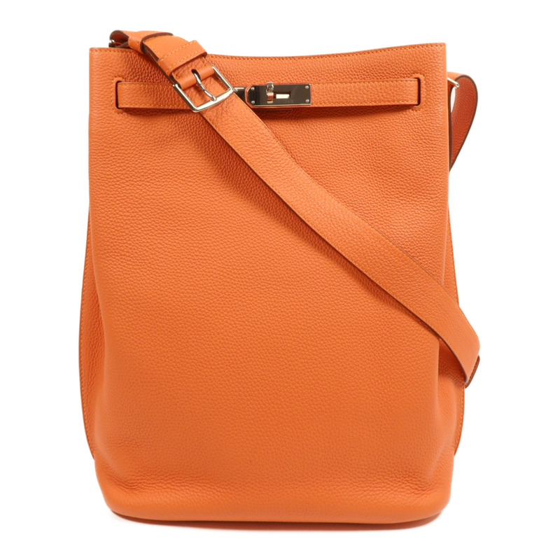 HERMES Togo皮革So Kelly 26銀扣肩背袋Feu-0