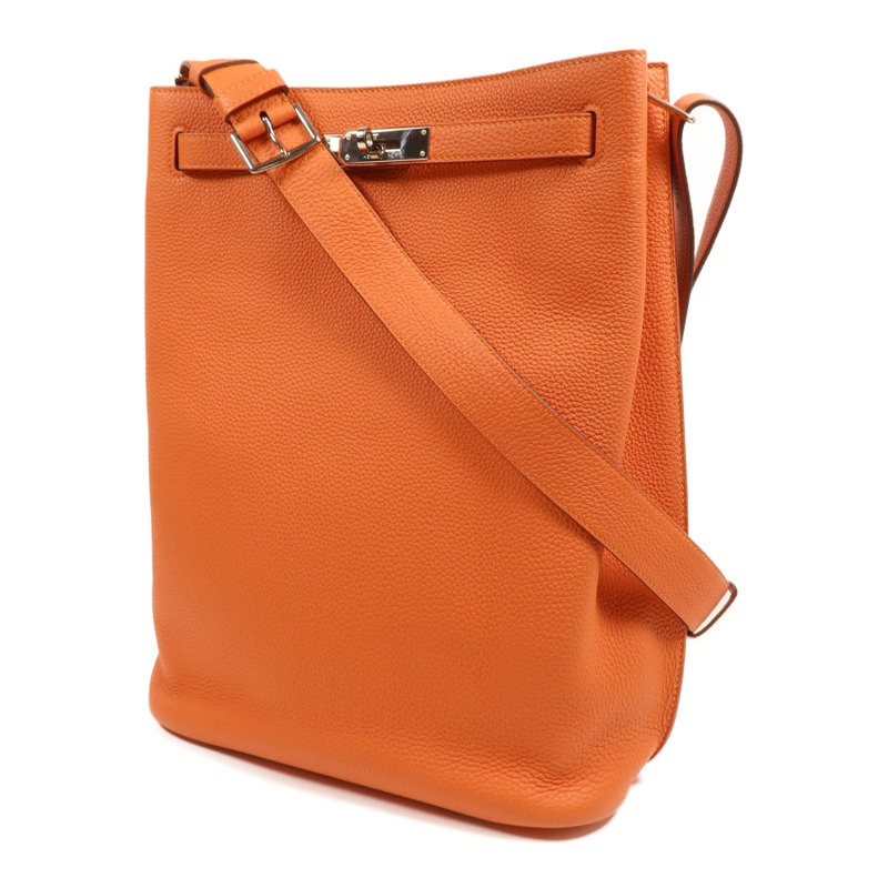 HERMES Togo皮革So Kelly 26銀扣肩背袋Feu-2