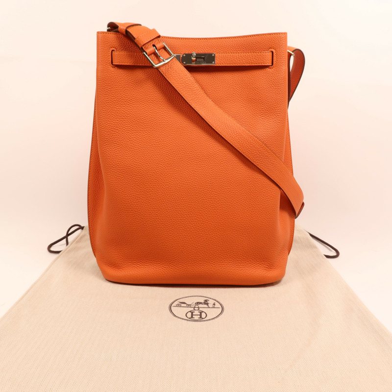 HERMES Togo皮革So Kelly 26銀扣肩背袋Feu-7