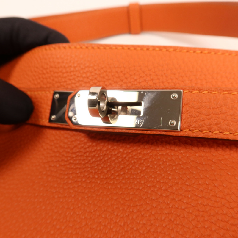 HERMES Togo皮革So Kelly 26銀扣肩背袋Feu-13