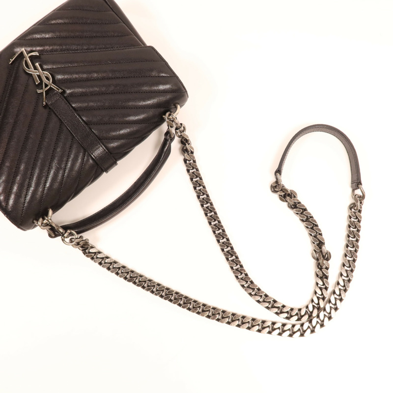 SAINT LAURENT 牛皮皮革College銀扣鏈帶肩背袋-5