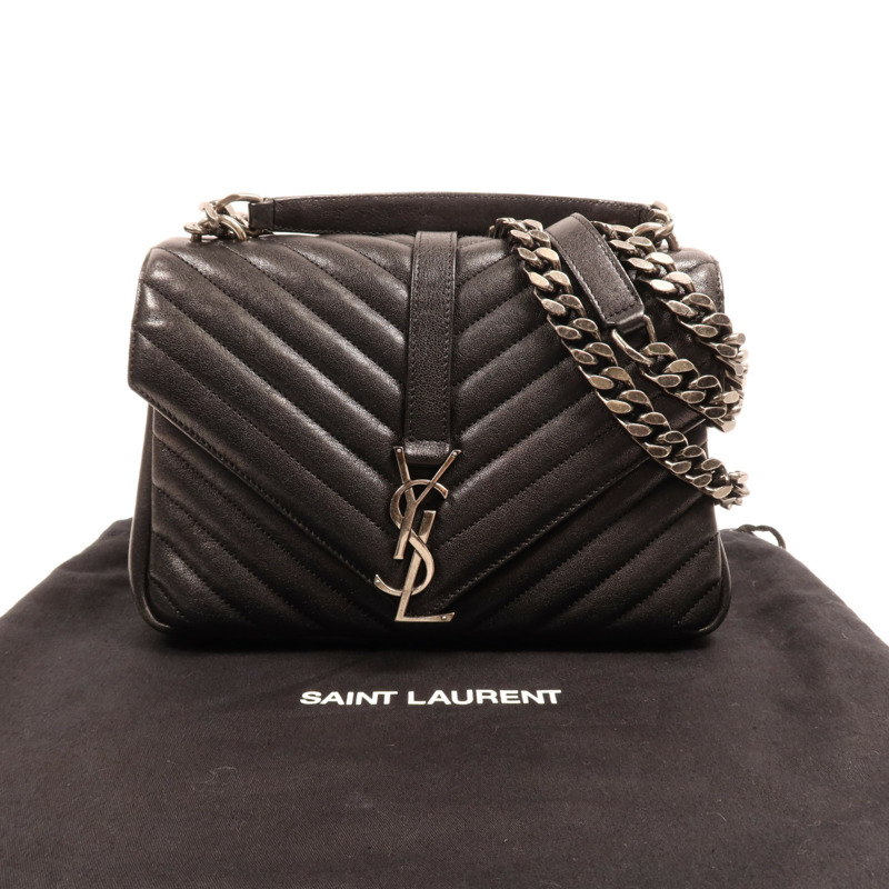 SAINT LAURENT 牛皮皮革College銀扣鏈帶肩背袋-6