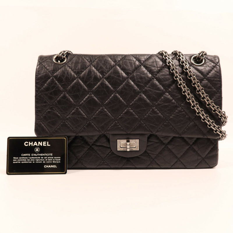 CHANEL 牛皮皮革2.55 Medium銀扣鏈帶肩背袋-16