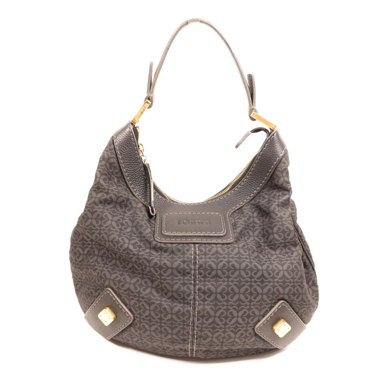 LOEWE 帆布/牛皮皮革Vintage Shoulder Bag金扣肩背袋-0