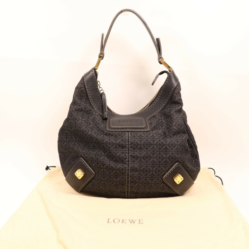 LOEWE 帆布/牛皮皮革Vintage Shoulder Bag金扣肩背袋-4
