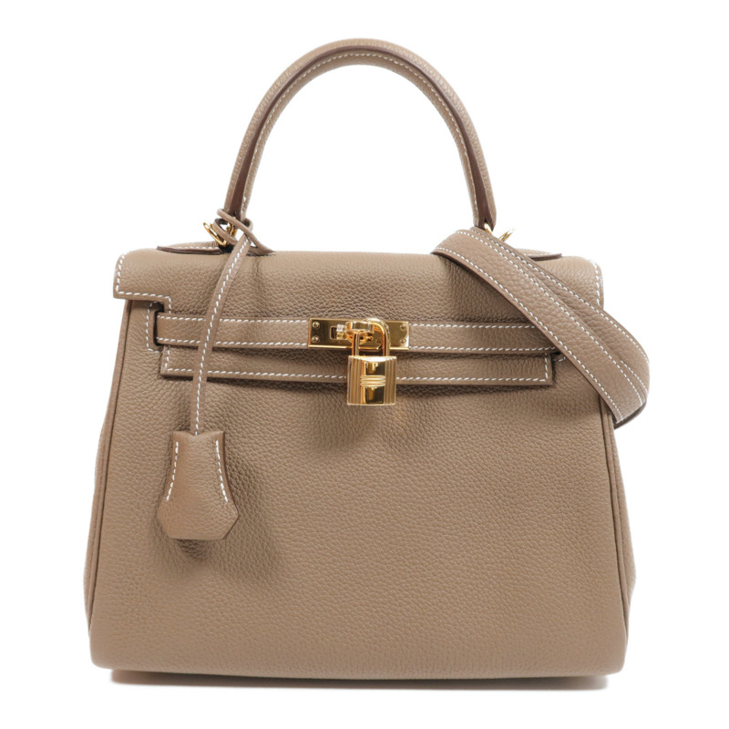 HERMES Togo皮革Kelly 25金扣手挽肩背兩用袋Etoupe-0