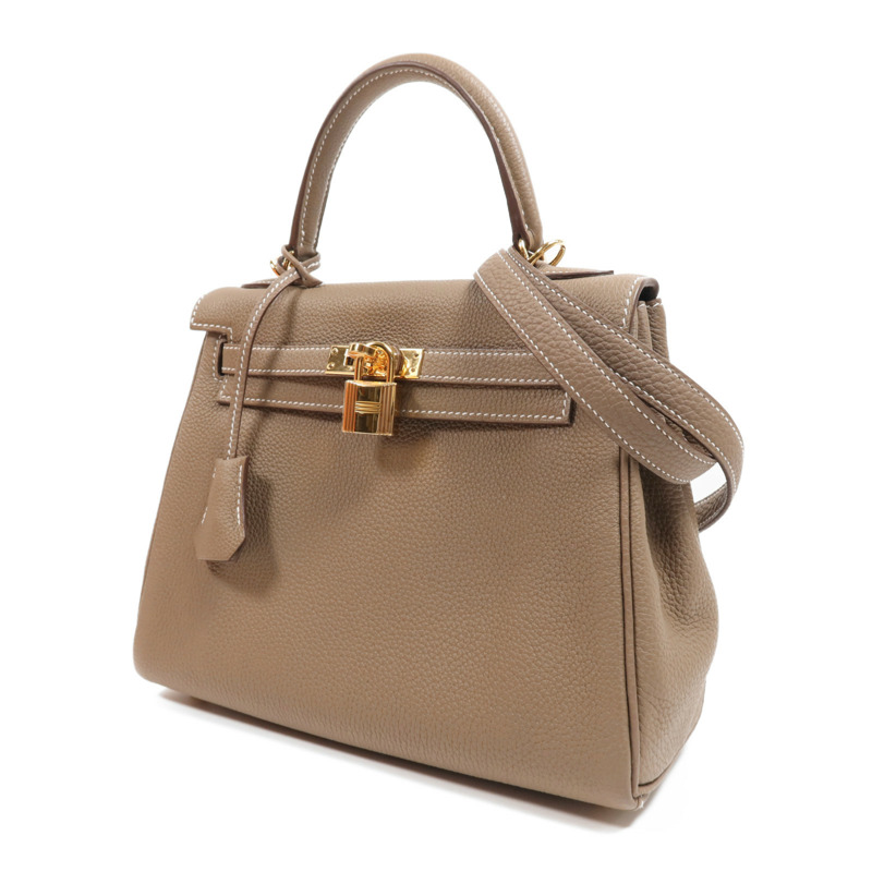 HERMES Togo皮革Kelly 25金扣手挽肩背兩用袋Etoupe-1