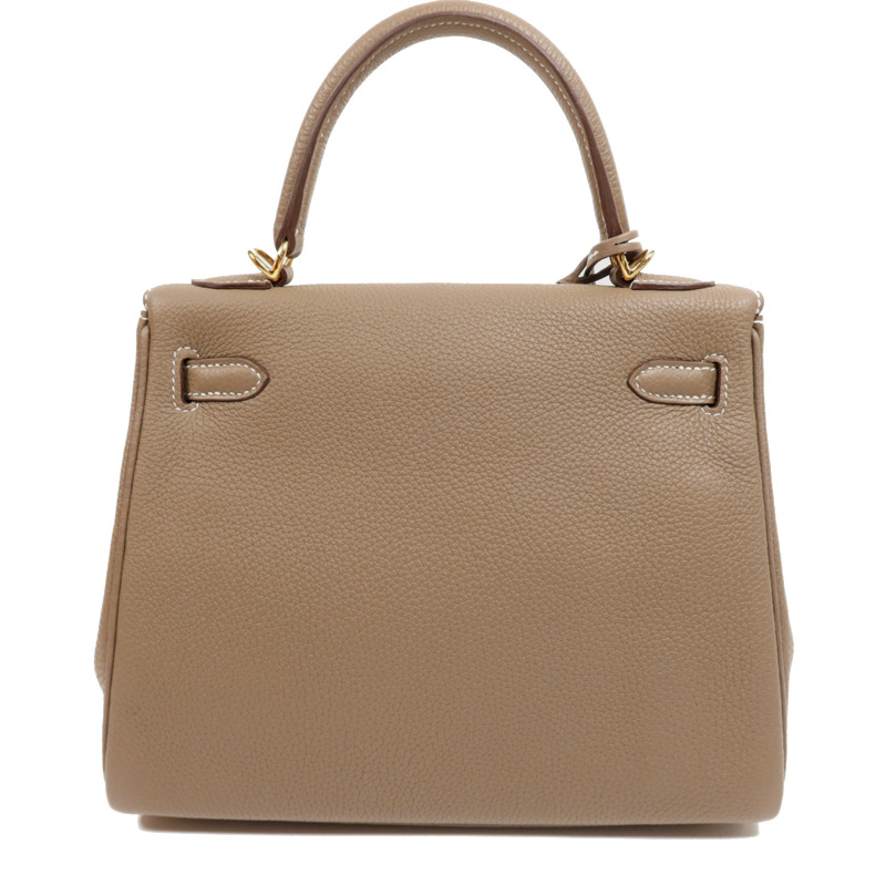 HERMES Togo皮革Kelly 25金扣手挽肩背兩用袋Etoupe-3