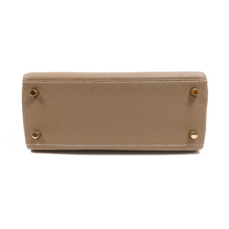 HERMES Togo皮革Kelly 25金扣手挽肩背兩用袋Etoupe-4