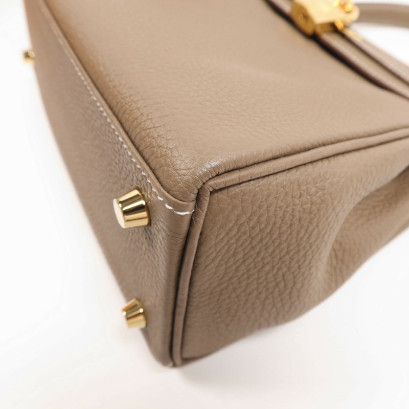 HERMES Togo皮革Kelly 25金扣手挽肩背兩用袋Etoupe-5