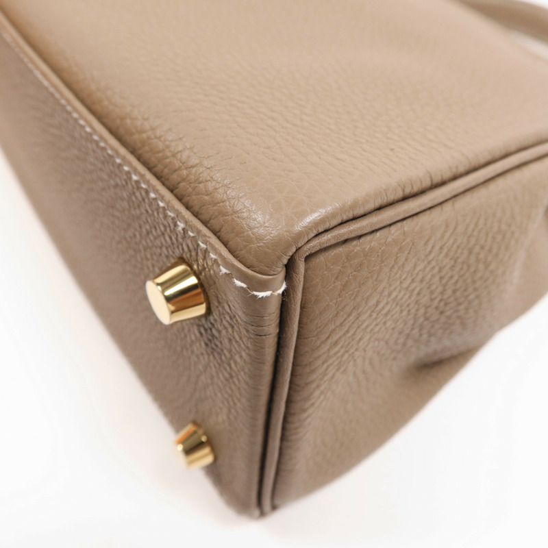 HERMES Togo皮革Kelly 25金扣手挽肩背兩用袋Etoupe-7
