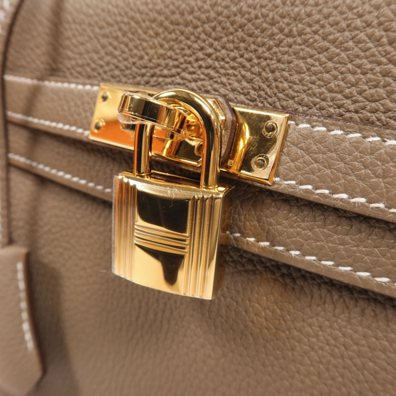 HERMES Togo皮革Kelly 25金扣手挽肩背兩用袋Etoupe-9