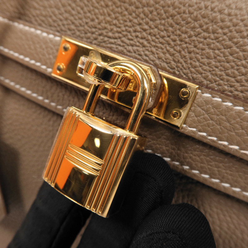 HERMES Togo皮革Kelly 25金扣手挽肩背兩用袋Etoupe-10