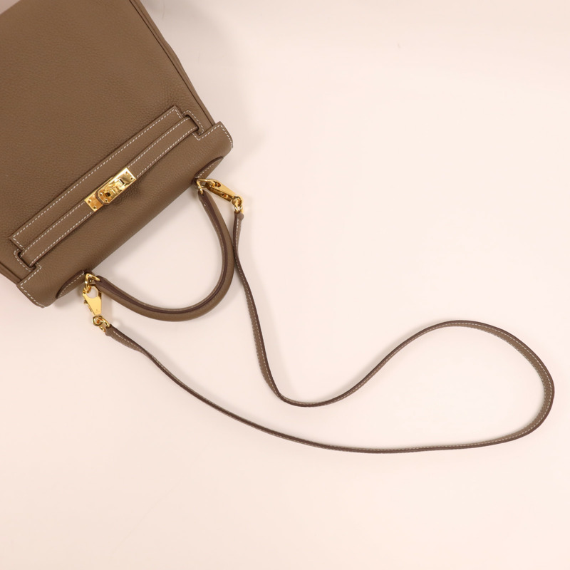 HERMES Togo皮革Kelly 25金扣手挽肩背兩用袋Etoupe-11