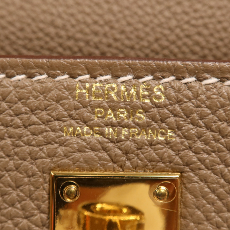 HERMES Togo皮革Kelly 25金扣手挽肩背兩用袋Etoupe-14