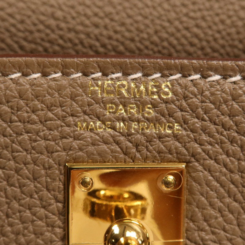 HERMES Togo皮革Kelly 25金扣手挽肩背兩用袋Etoupe-15