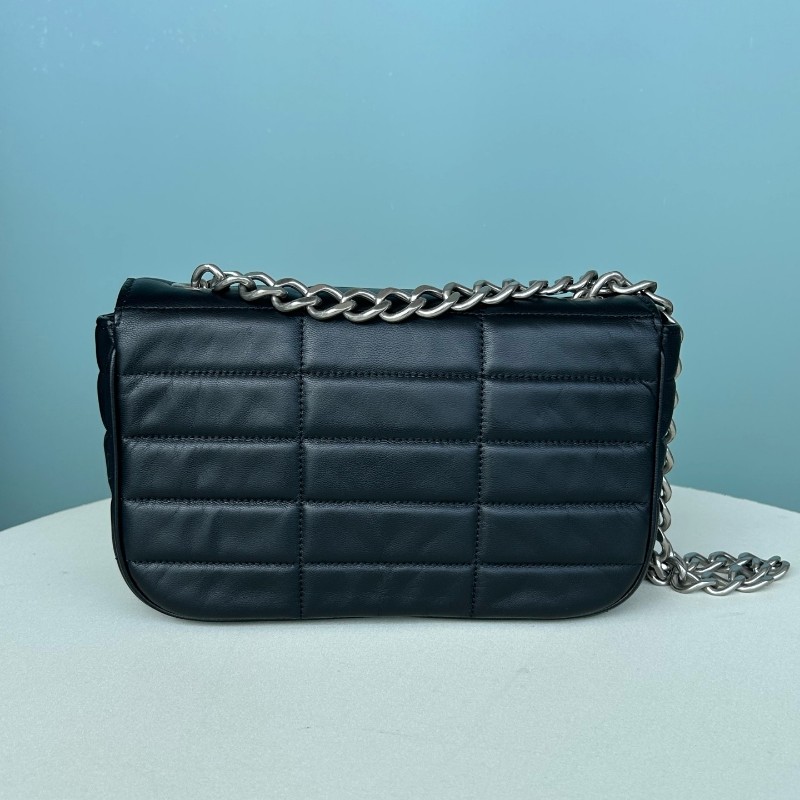 Celine 黑色 羊皮冰格鏈條包 肩背包 底長22cm-1