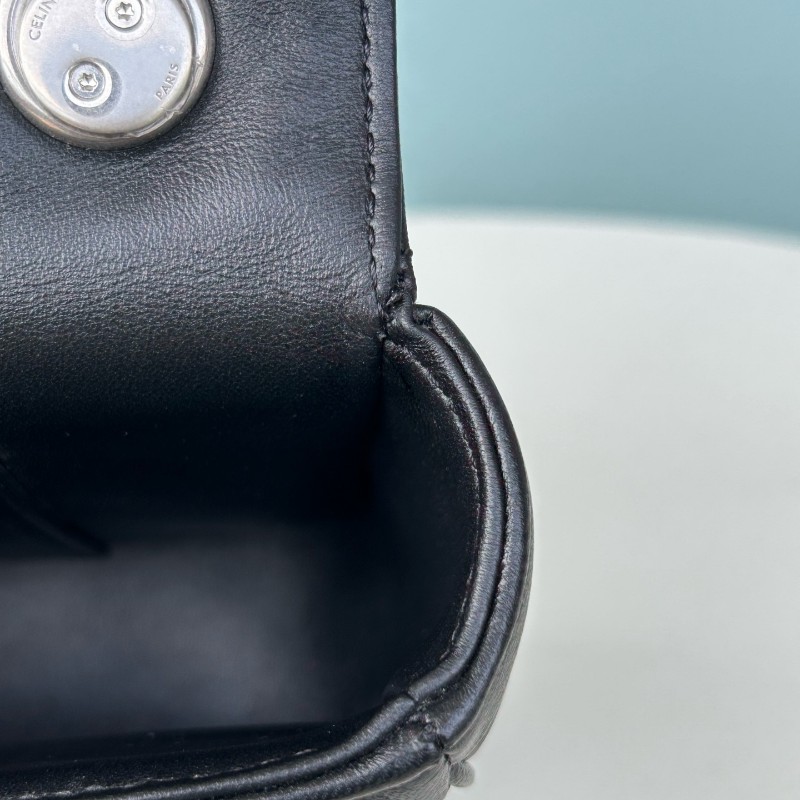 Celine 黑色 羊皮冰格鏈條包 肩背包 底長22cm-7