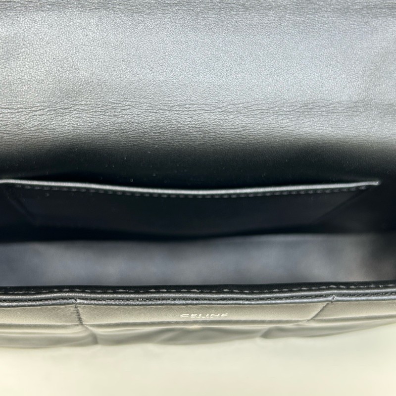 Celine 黑色 羊皮冰格鏈條包 肩背包 底長22cm-8