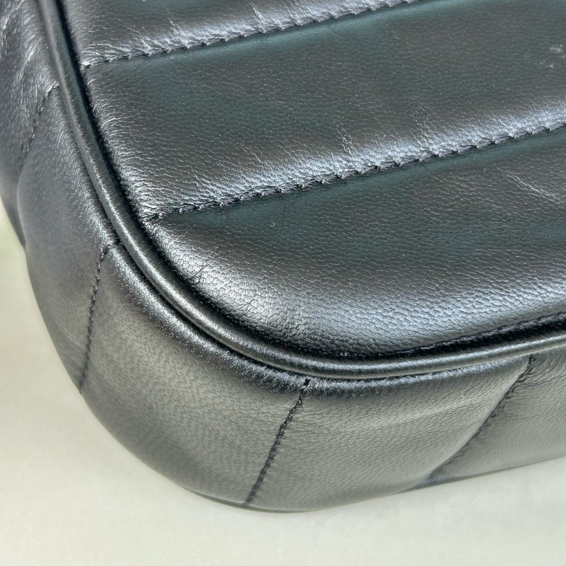 Celine 黑色 羊皮冰格鏈條包 肩背包 底長22cm-10