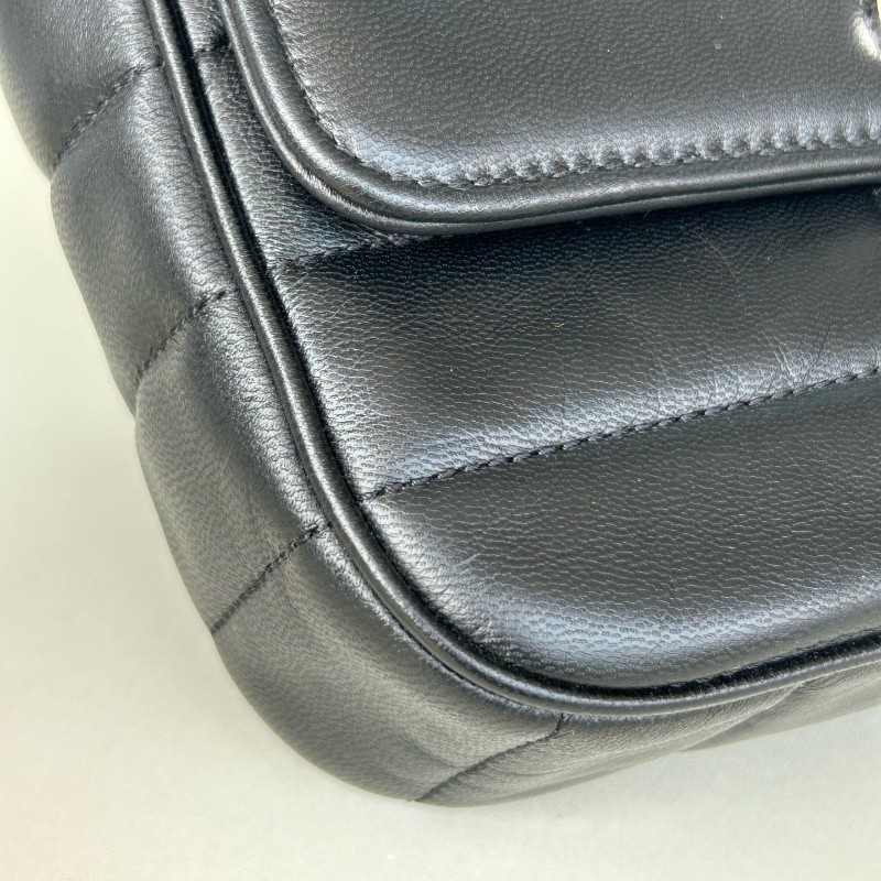 Celine 黑色 羊皮冰格鏈條包 肩背包 底長22cm-11