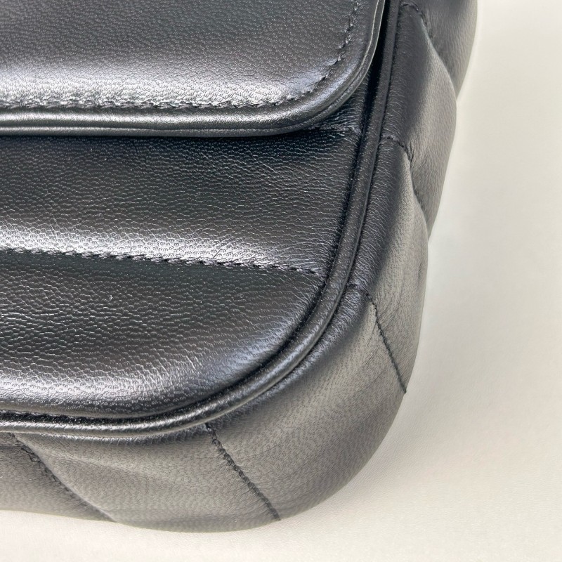 Celine 黑色 羊皮冰格鏈條包 肩背包 底長22cm-12