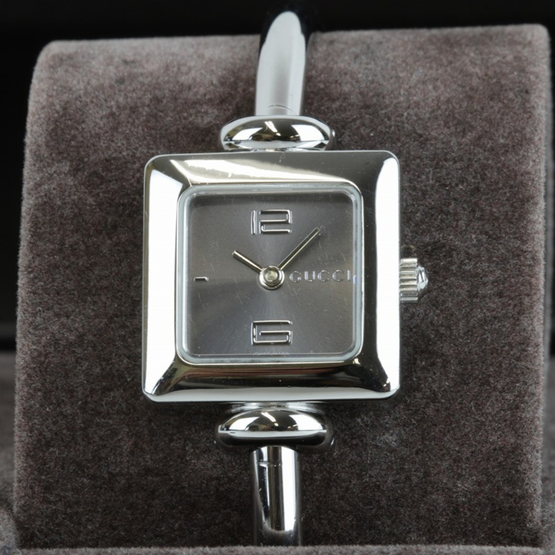 GUCCI 1900L 類比石英手錶,電池供電,銀色/黑色,女士-0