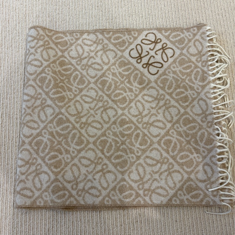 LOEWE Anagram scarf 簇絨刺繡 奶茶色羊毛圍巾 F811SS1X01-2140-6