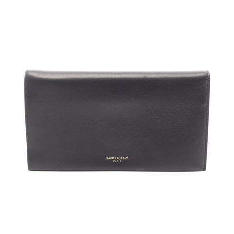 SAINT LAURENT PARIS 雙折皮夾長款皮夾 8006701EL0W1000 皮革 黑色 二手