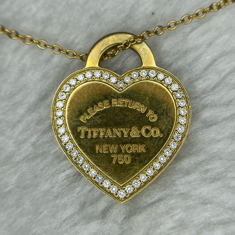 Tiffany/蒂芙尼 18k黃金色愛心鑲鑽項鏈-2