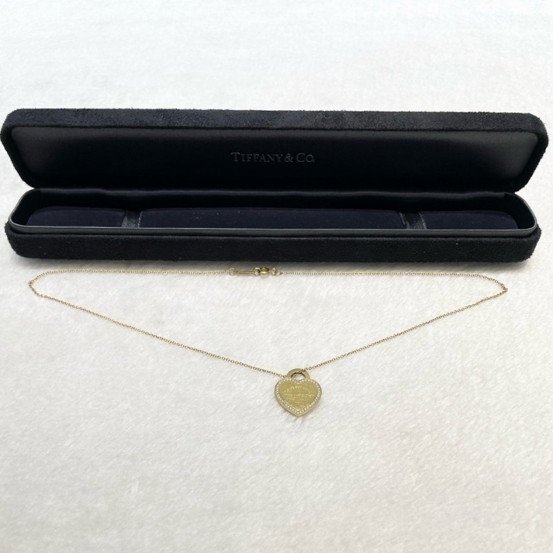 Tiffany/蒂芙尼 18k黃金色愛心鑲鑽項鏈-4