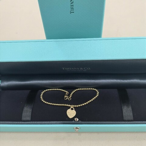 Tiffany/蒂芙尼 herat tag 18K黃金愛心珠珠手鏈 有盒子