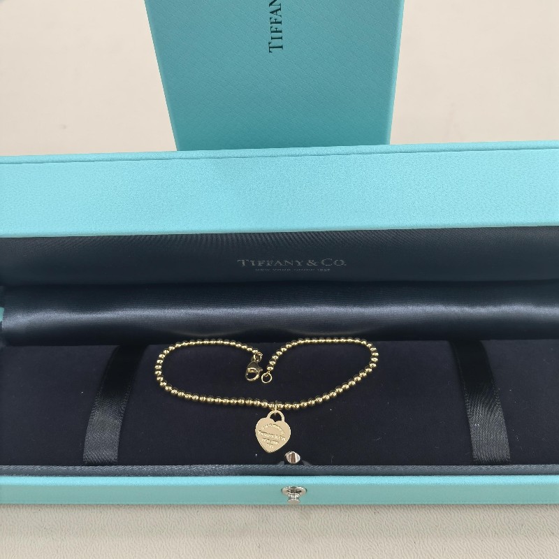 Tiffany/蒂芙尼 herat tag 18K黃金愛心珠珠手鏈 有盒子-0