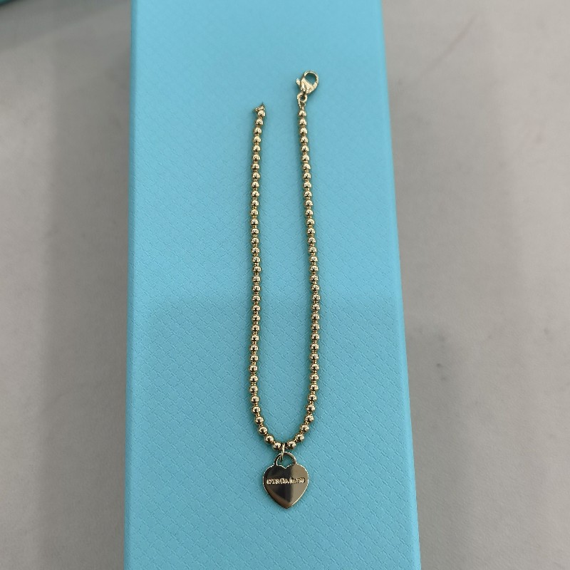 Tiffany/蒂芙尼 herat tag 18K黃金愛心珠珠手鏈 有盒子-1